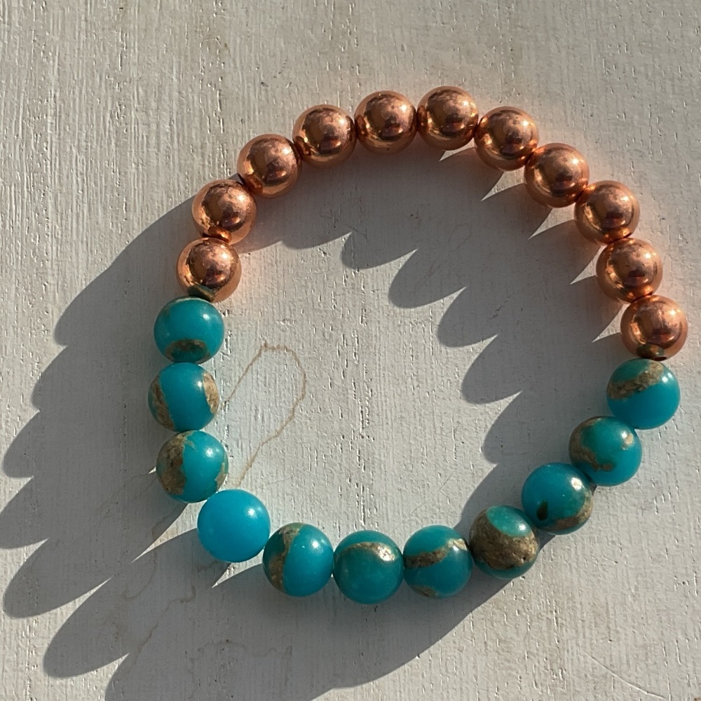 Artisan made Bracelet Copper and Turquoise Beads New - Picture 2 of 8
